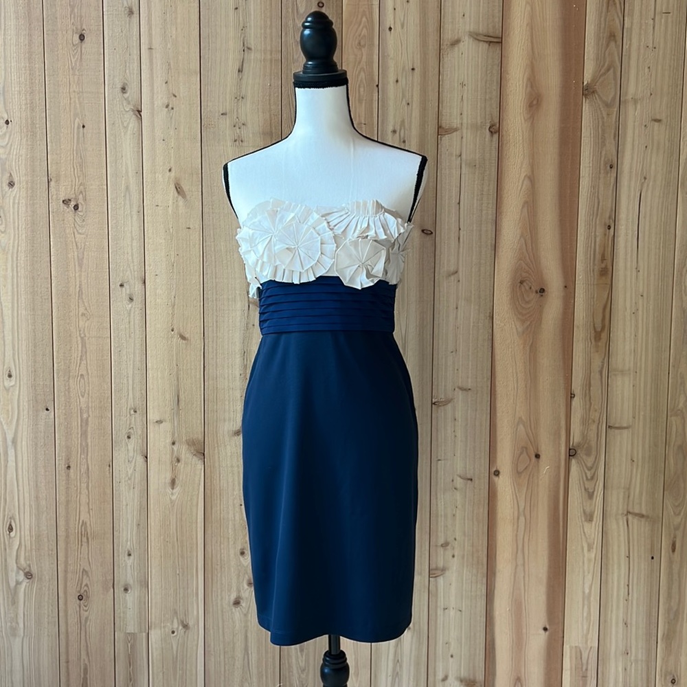 BCBG Color Block Bustier Dress with White Floral Accents Size 4